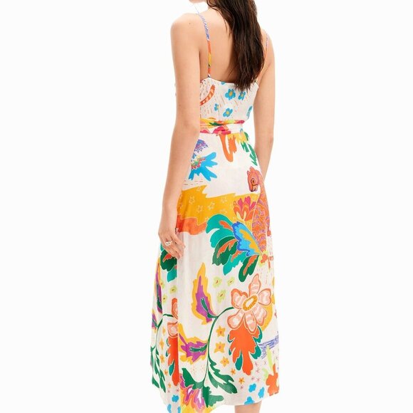 NEW DESIGUAL womens JUNGLE DESIGN WRAP MIDI DRESS Size S - Picture 5 of 8